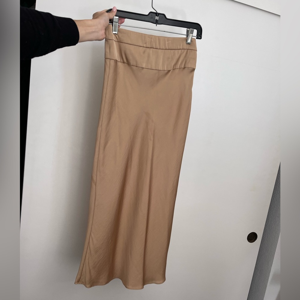 Latte colored midi skirt silk skirt
